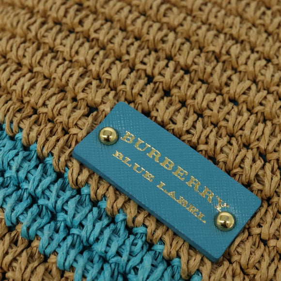 BURBERRY Blue Label Hand Bag Straw 2way Blue Gold Auth 120707