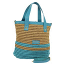 BURBERRY Blue Label Hand Bag Straw 2way Blue Gold Auth 120707-1