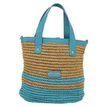 BURBERRY Blue Label Hand Bag Straw 2way Blue Gold Auth 120707 - 0