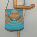 BURBERRY Blue Label Hand Bag Straw 2way Blue Gold Auth 120707-21