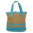 BURBERRY Blue Label Hand Bag Straw 2way Blue Gold Auth 120707-3