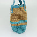 BURBERRY Blue Label Hand Bag Straw 2way Blue Gold Auth 120707-3