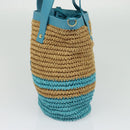 BURBERRY Blue Label Hand Bag Straw 2way Blue Gold Auth 120707-4