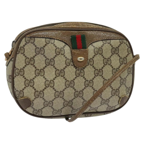 GUCCI GG Supreme Web Sherry Line Bag PVC Beige Gold 89 02 066 Auth 120713