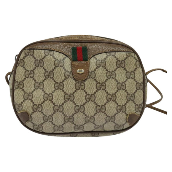 GUCCI GG Supreme Web Sherry Line Bag PVC Beige Gold 89 02 066 Auth 120713