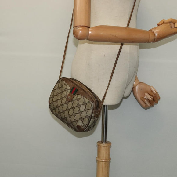 GUCCI GG Supreme Web Sherry Line Bag PVC Beige Gold 89 02 066 Auth 120713