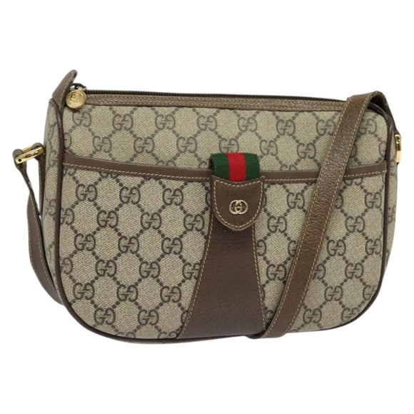 GUCCI GG Supreme Web Sherry Line Bag PVC Beige Gold 001 58 6177 Auth 120727