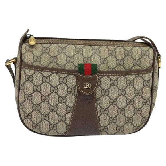 GUCCI GG Supreme Web Sherry Line Bag PVC Beige Gold 001 58 6177 Auth 120727