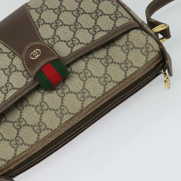 GUCCI GG Supreme Web Sherry Line Bag PVC Beige Gold 001 58 6177 Auth 120727