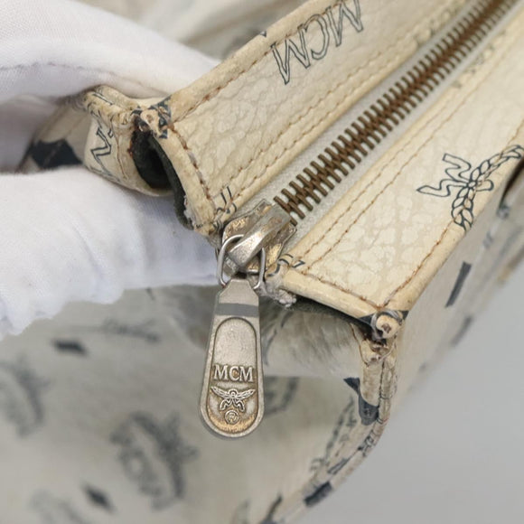 MCM Logogram Vicetos Tote Bag PVC Leather White Gold Auth 120736