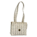 MCM Logogram Vicetos Tote Bag PVC Leather White Gold Auth 120736-1