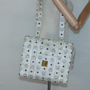 MCM Logogram Vicetos Tote Bag PVC Leather White Gold Auth 120736-20
