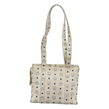 MCM Logogram Vicetos Tote Bag PVC Leather White Gold Auth 120736 - 0