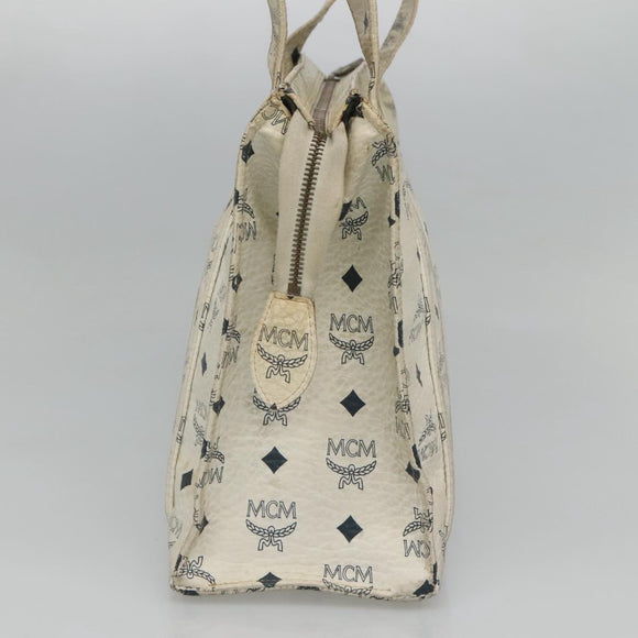 MCM Logogram Vicetos Tote Bag PVC Leather White Gold Auth 120736