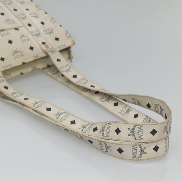 MCM Logogram Vicetos Tote Bag PVC Leather White Gold Auth 120736