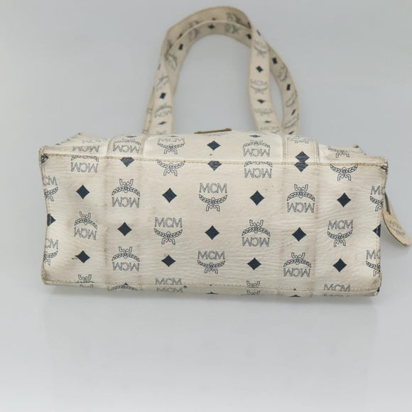 MCM Logogram Vicetos Tote Bag PVC Leather White Gold Auth 120736