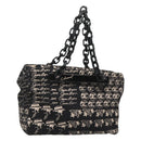 CHANEL Chain Tote Bag Canvas Black CC Auth 120748-1