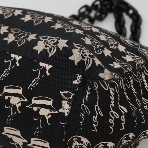 CHANEL Chain Tote Bag Canvas Black CC Auth 120748