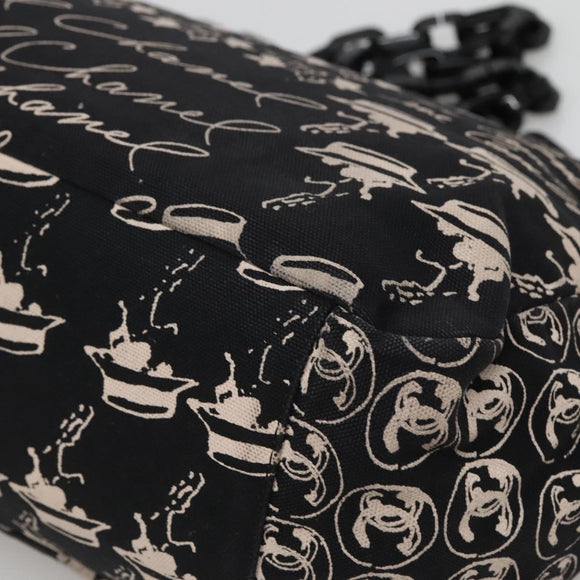 CHANEL Chain Tote Bag Canvas Black CC Auth 120748
