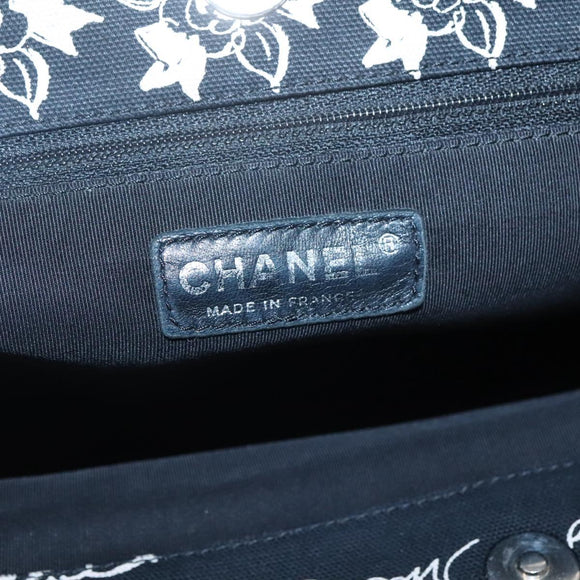 CHANEL Chain Tote Bag Canvas Black CC Auth 120748