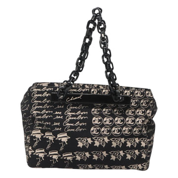 CHANEL Chain Tote Bag Canvas Black CC Auth 120748 - 0