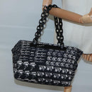 CHANEL Chain Tote Bag Canvas Black CC Auth 120748-20