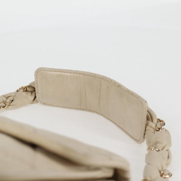 CHANEL Wild Stitch Shoulder Bag Lamb Skin Cream Gold CC Auth 120752