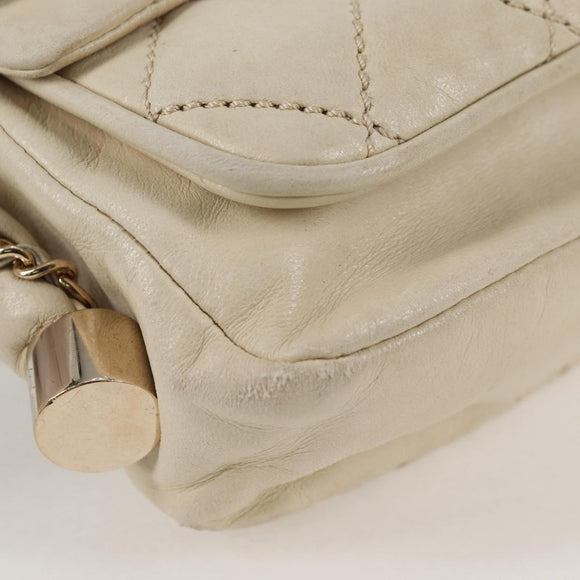 CHANEL Wild Stitch Shoulder Bag Lamb Skin Cream Gold CC Auth 120752