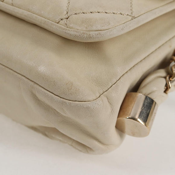 CHANEL Wild Stitch Shoulder Bag Lamb Skin Cream Gold CC Auth 120752