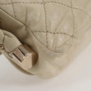 CHANEL Wild Stitch Shoulder Bag Lamb Skin Cream Gold CC Auth 120752-17