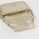 CHANEL Wild Stitch Shoulder Bag Lamb Skin Cream Gold CC Auth 120752-21