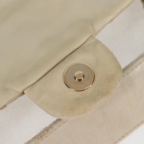 CHANEL Wild Stitch Shoulder Bag Lamb Skin Cream Gold CC Auth 120752