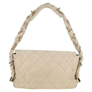 CHANEL Wild Stitch Shoulder Bag Lamb Skin Cream Gold CC Auth 120752 - 0