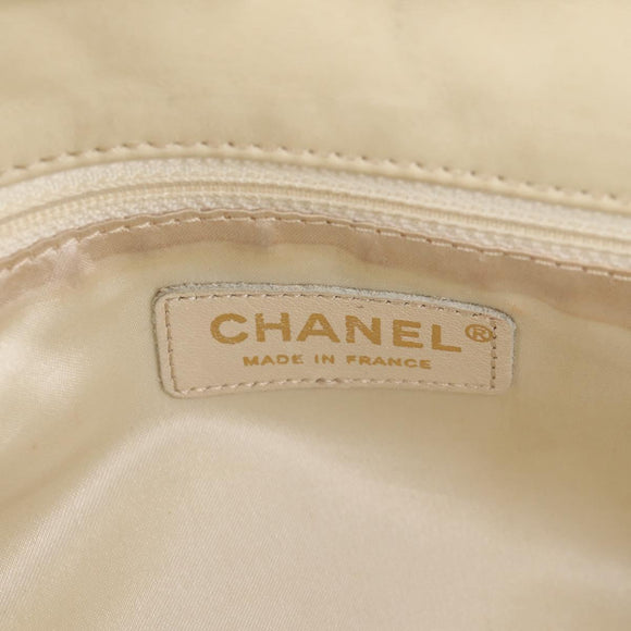 CHANEL Wild Stitch Shoulder Bag Lamb Skin Cream Gold CC Auth 120752