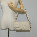 CHANEL Wild Stitch Shoulder Bag Lamb Skin Cream Gold CC Auth 120752-29