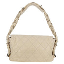 CHANEL Wild Stitch Shoulder Bag Lamb Skin Cream Gold CC Auth 120752-2