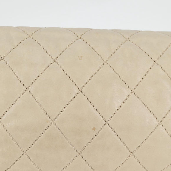 CHANEL Wild Stitch Shoulder Bag Lamb Skin Cream Gold CC Auth 120752