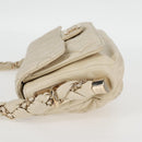 CHANEL Wild Stitch Shoulder Bag Lamb Skin Cream Gold CC Auth 120752-4