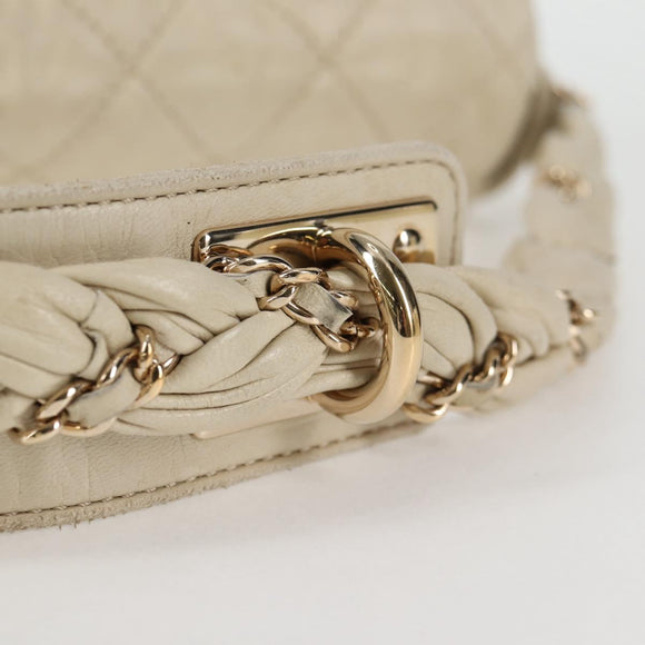 CHANEL Wild Stitch Shoulder Bag Lamb Skin Cream Gold CC Auth 120752