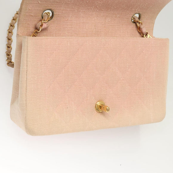 CHANEL Matelassé Chain Diana Schultertasche Canvas Pink CC Auth 120753A