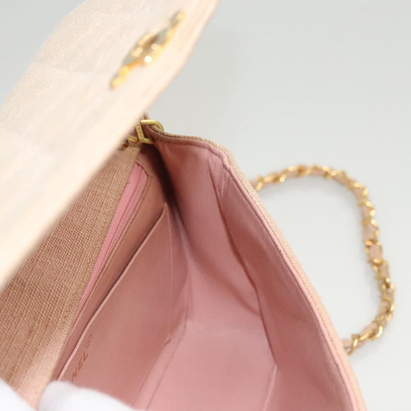 CHANEL Matelasse Chain Diana Shoulder Bag Canvas Pink CC Auth 120753
