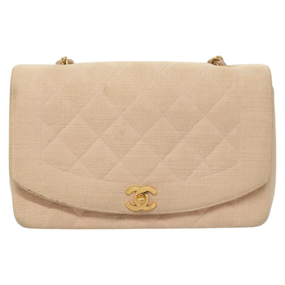 CHANEL Matelasse Chain Diana Shoulder Bag Canvas Pink CC Auth 120753