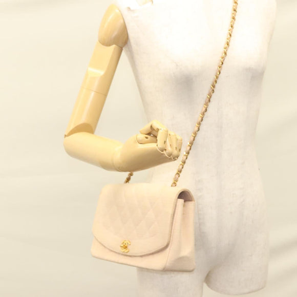 CHANEL Matelasse Chain Diana Shoulder Bag Canvas Pink CC Auth 120753