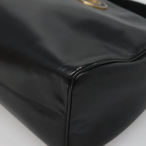 CELINE Handtas Leer Zwart Goud Auth 120782