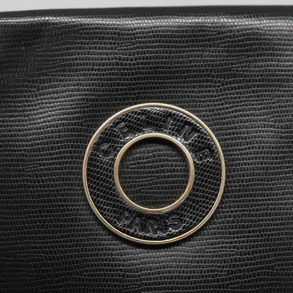 CELINE Handtas Leer Zwart Goud Auth 120782