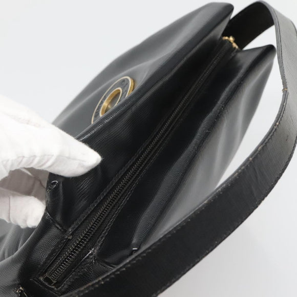 CELINE Handtas Leer Zwart Goud Auth 120782