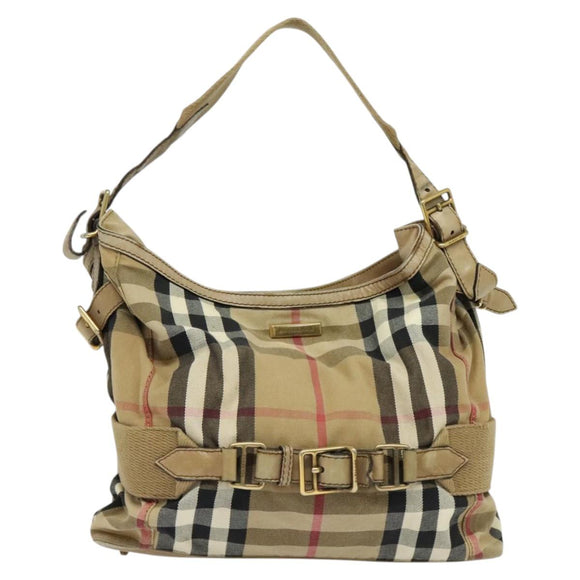 BURBERRY Nova Check Shoulder Bag Canvas Beige Gold Auth 120793