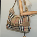BURBERRY Nova Check Shoulder Bag Canvas Beige Gold Auth 120793-23