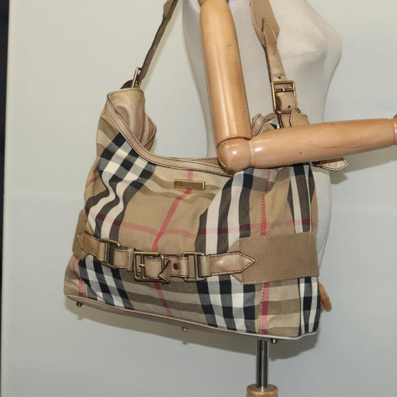 BURBERRY Nova Check Shoulder Bag Canvas Beige Gold Auth 120793