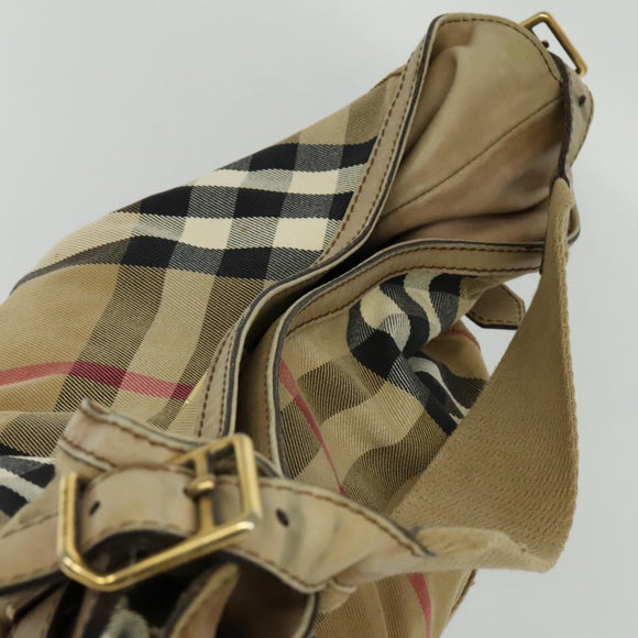 BURBERRY Nova Check Shoulder Bag Canvas Beige Gold Auth 120793
